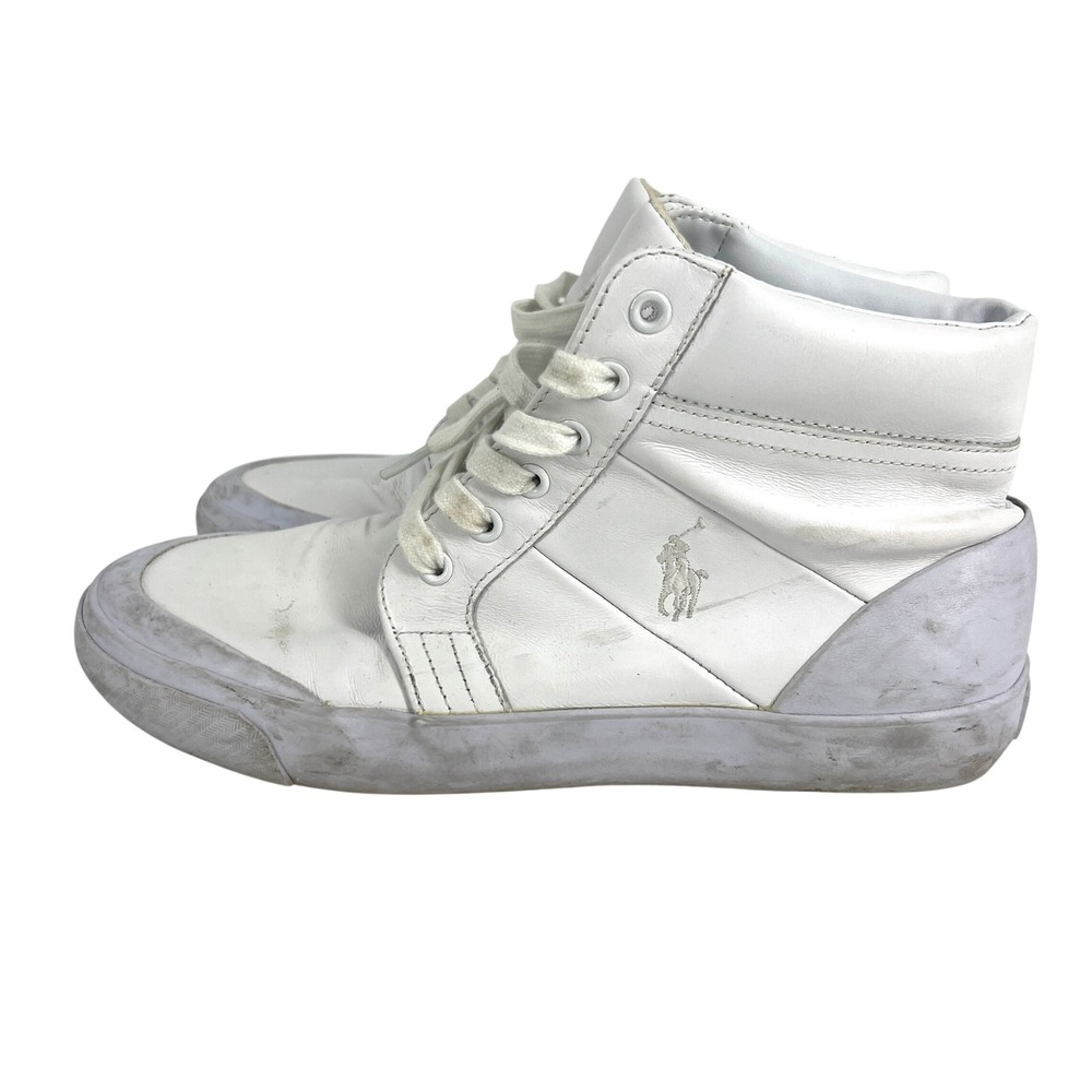 Polo Ralph Lauren Isaak Mens 8.5 D White Leather High Top Sneakers Shoes F16